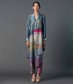 Grey dupion silk printed abstract kurta sets