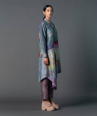Grey dupion silk printed abstract kurta sets 2