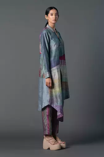 Grey dupion silk printed abstract kurta sets