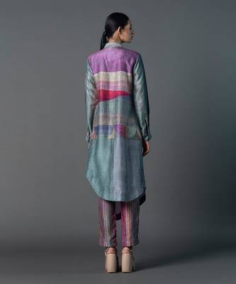 Grey dupion silk printed abstract kurta sets 3