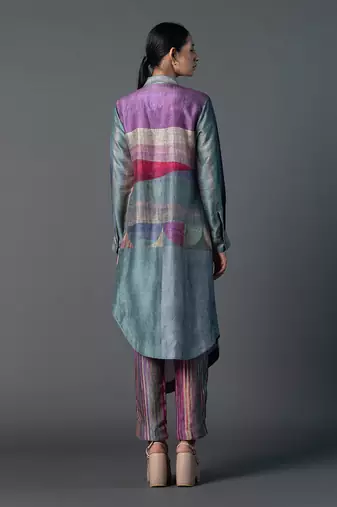 Grey dupion silk printed abstract kurta sets