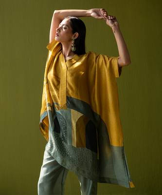 Multicolor dupion silk printed kurta sets 4