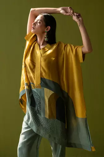 Multicolor dupion silk printed kurta sets