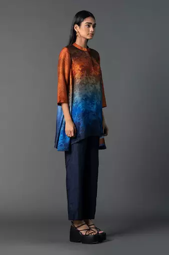 Multicolor dupion silk printed kurta sets
