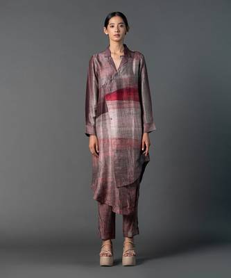 Brown dupion silk printed kurta sets 1