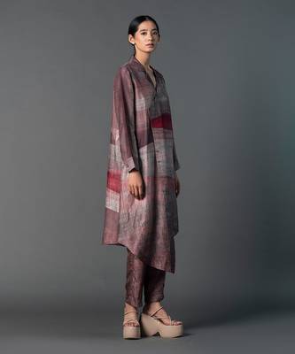 Brown dupion silk printed kurta sets 2