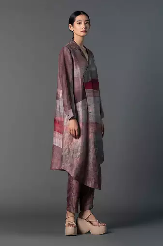 Brown dupion silk printed kurta sets