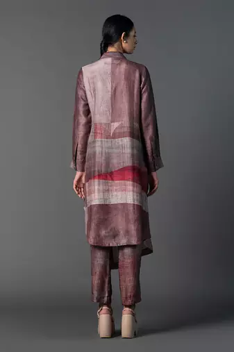 Brown dupion silk printed kurta sets