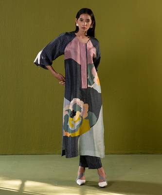 Multicolor dupion silk printed kurta sets 1