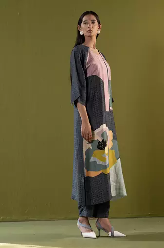 Multicolor dupion silk printed kurta sets