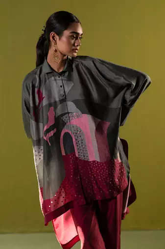 Multicolor dupion silk printed kurta sets
