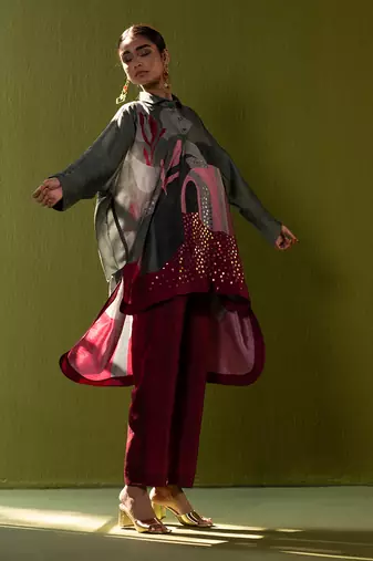 Multicolor dupion silk printed kurta sets