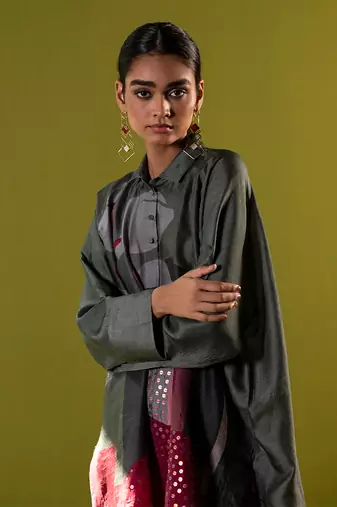 Multicolor dupion silk printed kurta sets