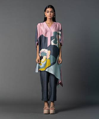 Multicolor dupion silk printed kurta sets 1