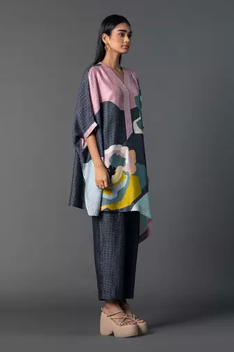Multicolor dupion silk printed kurta sets