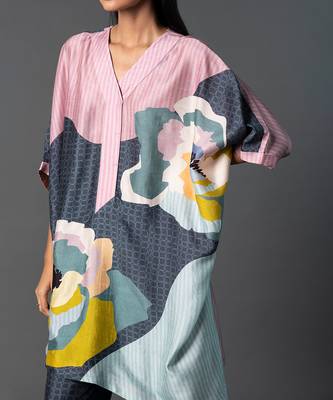 Multicolor dupion silk printed kurta sets 4