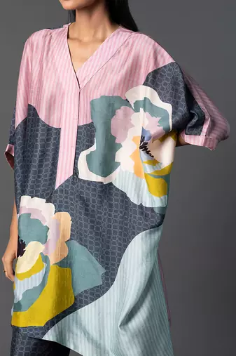 Multicolor dupion silk printed kurta sets