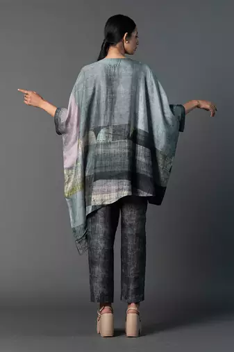 Dark grey dupion silk printed kurta sets