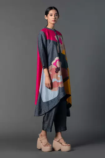 Multicolor dupion silk printed kurta sets