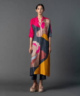 Multicolor dupion silk printed kurta sets 1