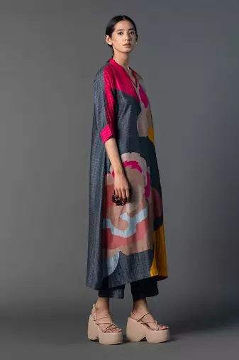 Multicolor dupion silk printed kurta sets