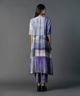 Deep purple dupion silk printed kurta sets 3