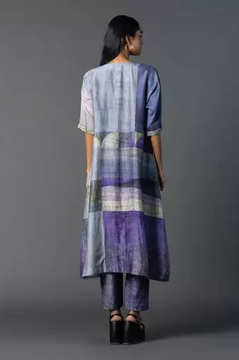 Deep purple dupion silk printed kurta sets