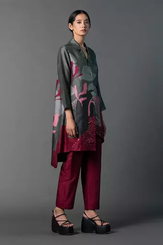 Multicolor dupion silk printed kurta sets