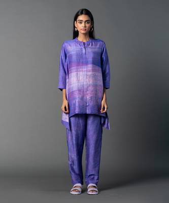 Bright purple dupion silk printed kurta sets 1