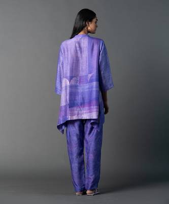 Bright purple dupion silk printed kurta sets 2