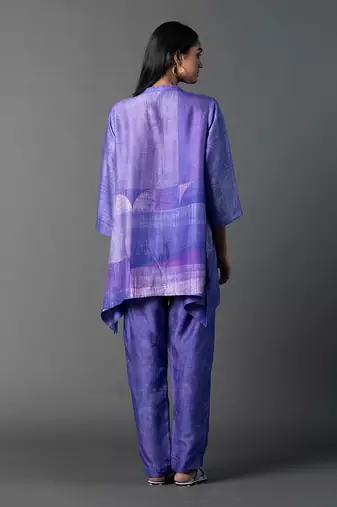 Bright purple dupion silk printed kurta sets