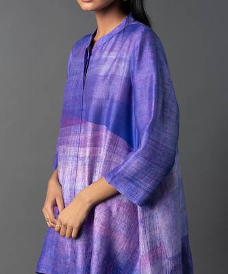Bright purple dupion silk printed kurta sets 3