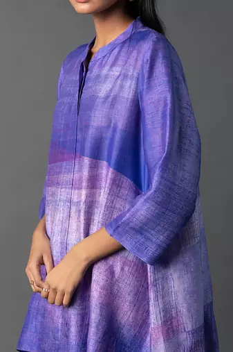 Bright purple dupion silk printed kurta sets