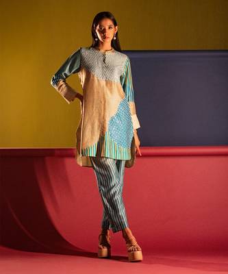 Multicolor dupion silk printed kurta sets 1