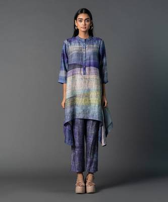 Bright purple dupion silk printed kurta sets 1