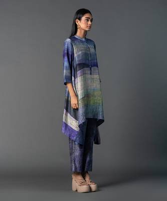 Bright purple dupion silk printed kurta sets 2