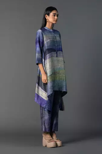 Bright purple dupion silk printed kurta sets