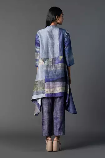 Bright purple dupion silk printed kurta sets