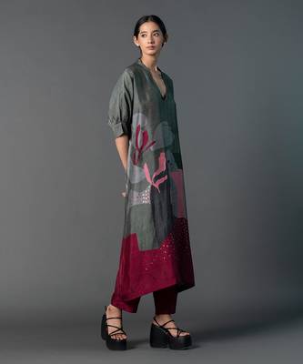 Multicolor dupion silk printed kurta sets 1