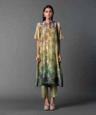 Light green dupion silk printed kurta sets 1