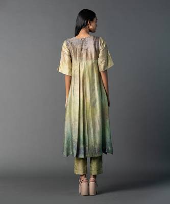 Light green dupion silk printed kurta sets 3