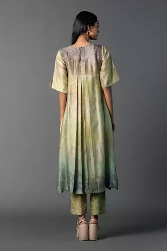 Light green dupion silk printed kurta sets
