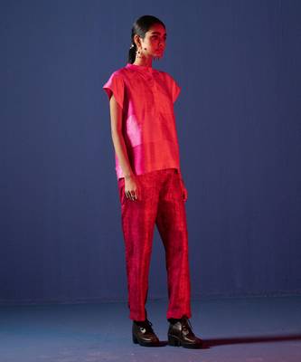 Bright pink dupion silk printed kurta sets 2