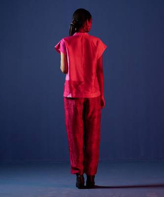 Bright pink dupion silk printed kurta sets 3