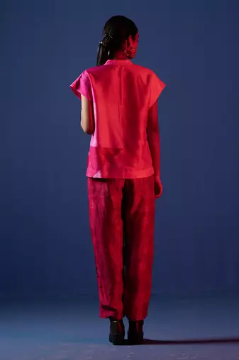 Bright pink dupion silk printed kurta sets