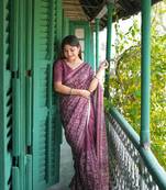 Mauve Premium Tussar Silk Zari Printed Saree Festive Wear