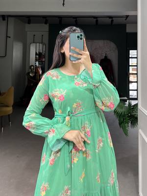 Women's Georgette With Floral Print Western Dress  3