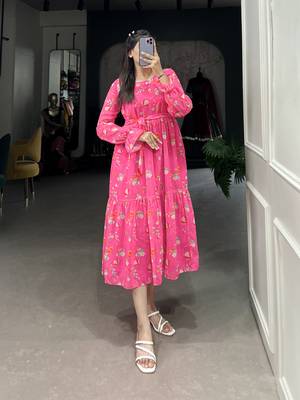 Women's Georgette With Floral Print Western Dress  1