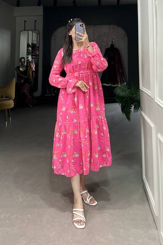 Women's Georgette With Floral Print Western Dress 