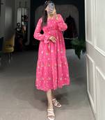 Women's Georgette With Floral Print Western Dress 